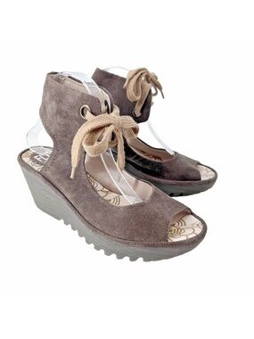 FLY London Yaba 702 Fly Platform Brown Suede Wedge Sandals